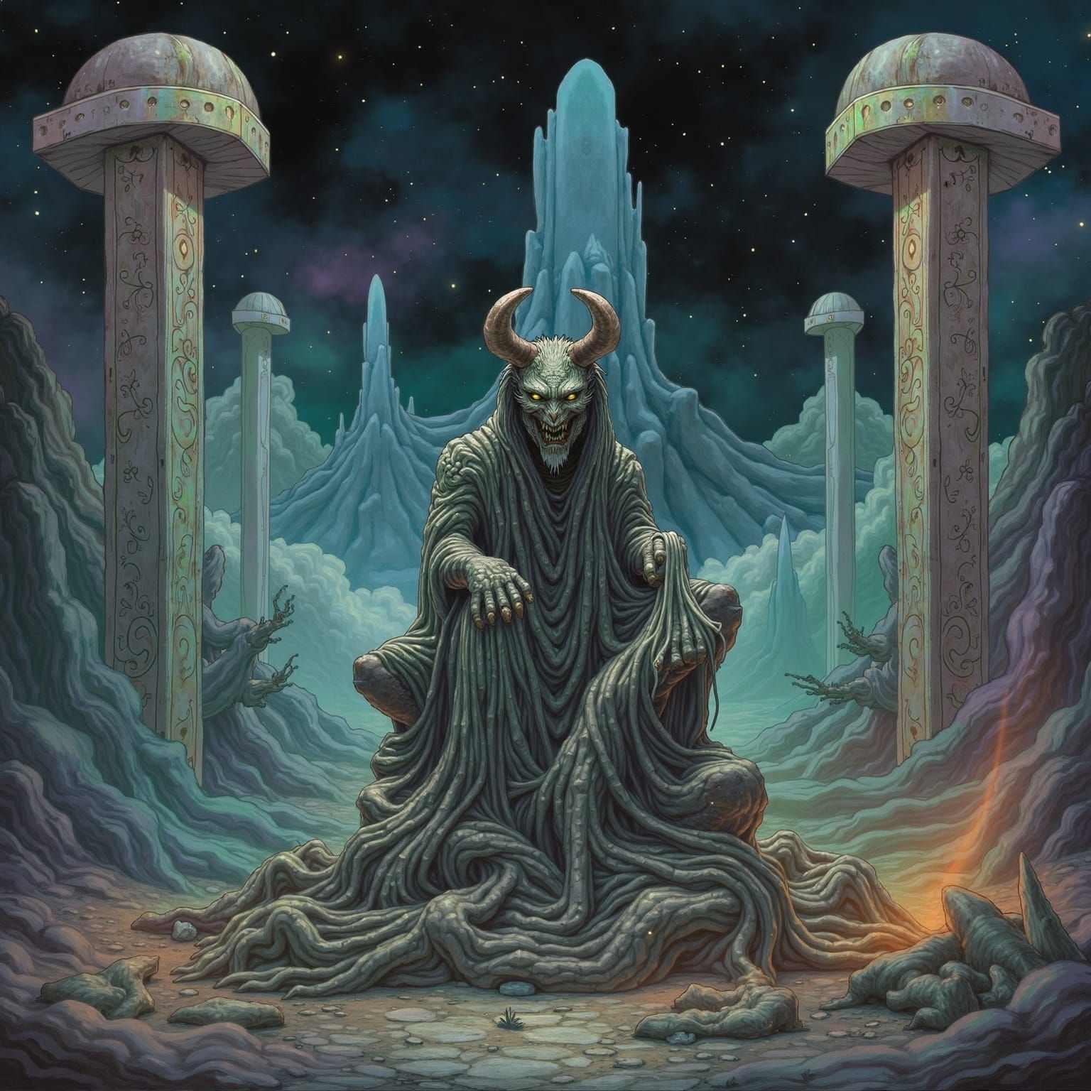 Occult Newt with Monoliths in Astral Illustration