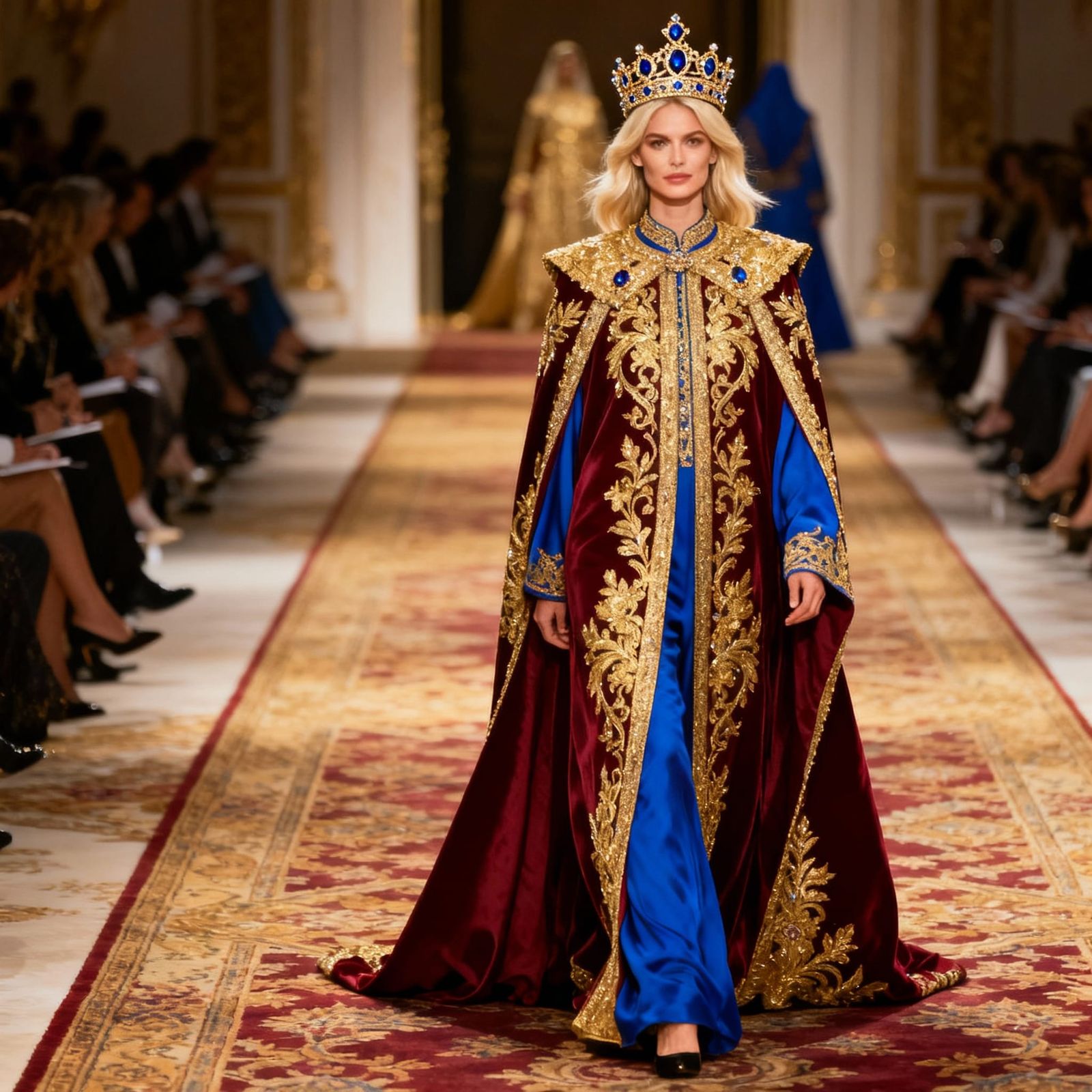Blonde Businesswoman in Royal Abaya on Runway