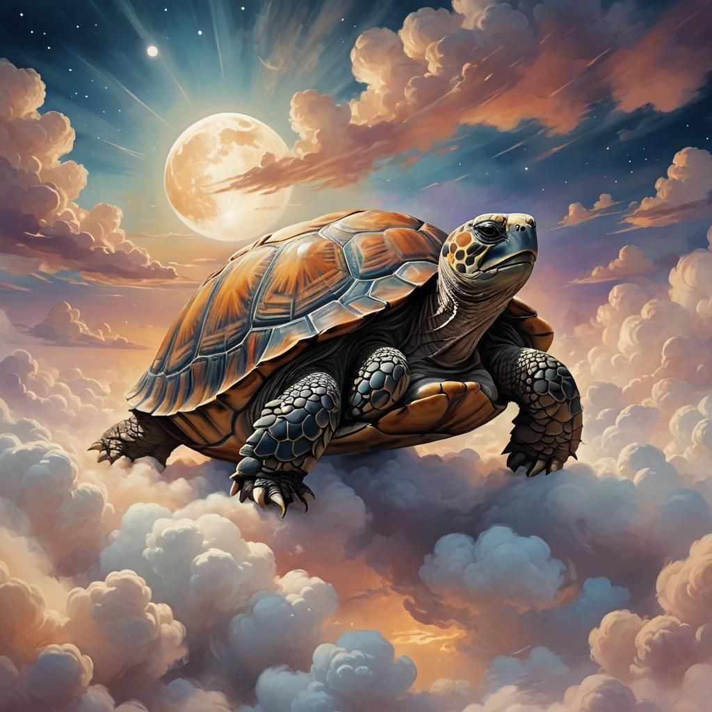 Dreamlike Tortoise Floating in the Clouds