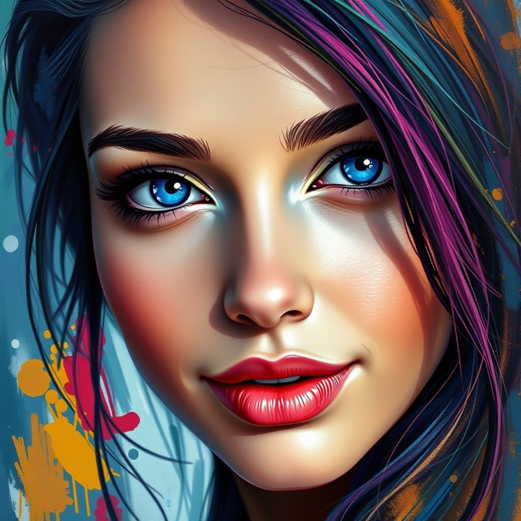 Enigmatic Urban Goddess with Indigo Eyes