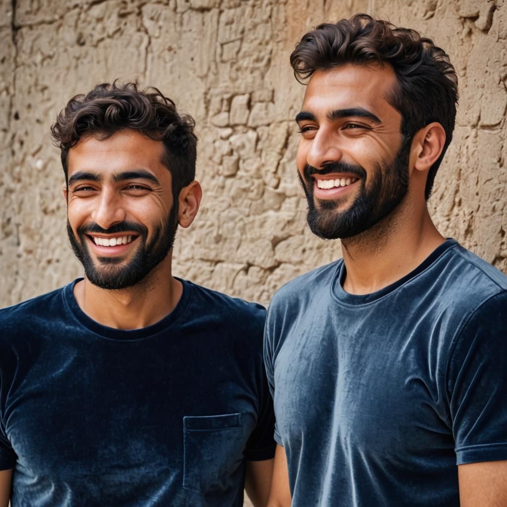 Joyous Arab Men with Beards in Gouache Style