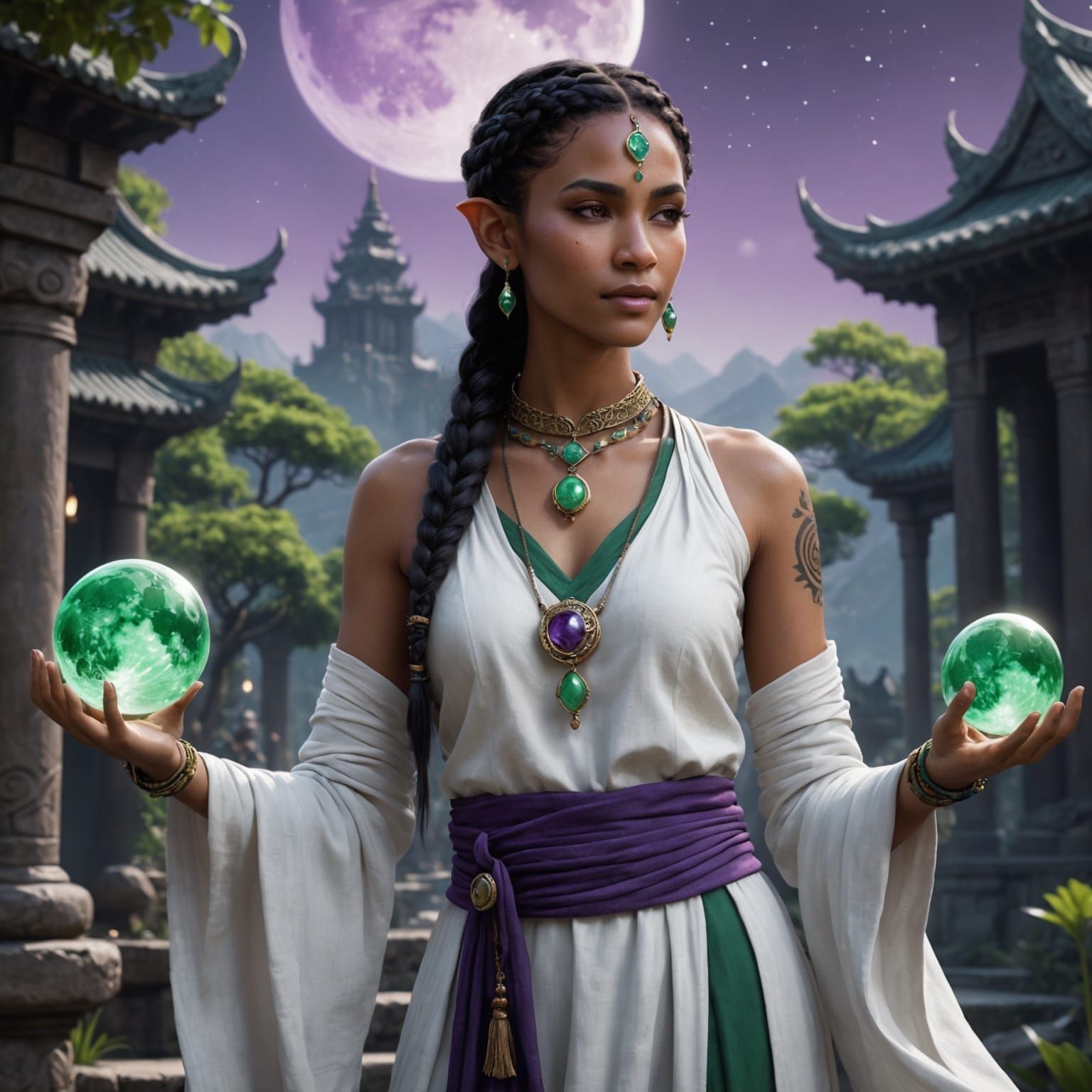 Happy Elf Monk in Flowing White Clothing