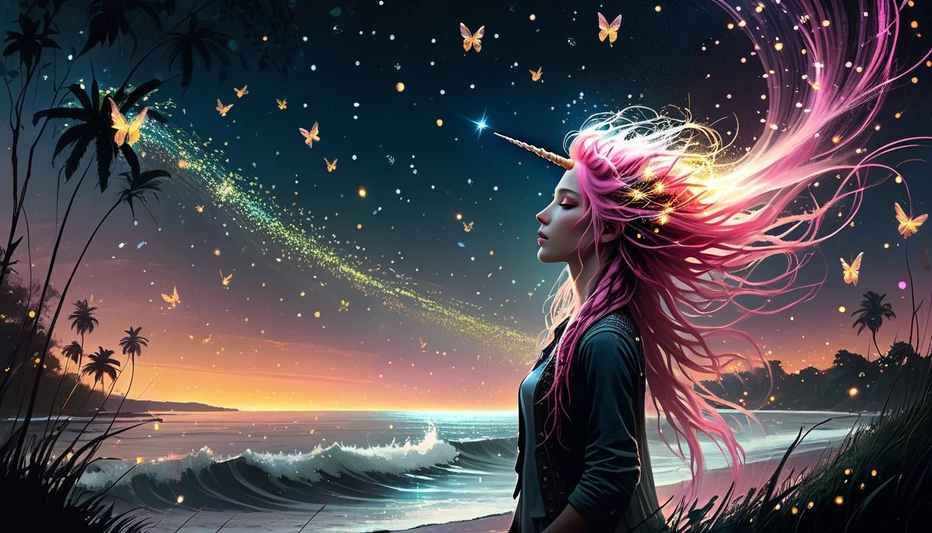 Airy Unicorn with Fireflies in Doré Style