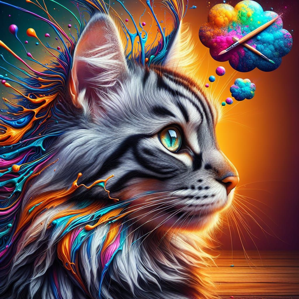 Striking Striped Cat with Expressive Thoughts