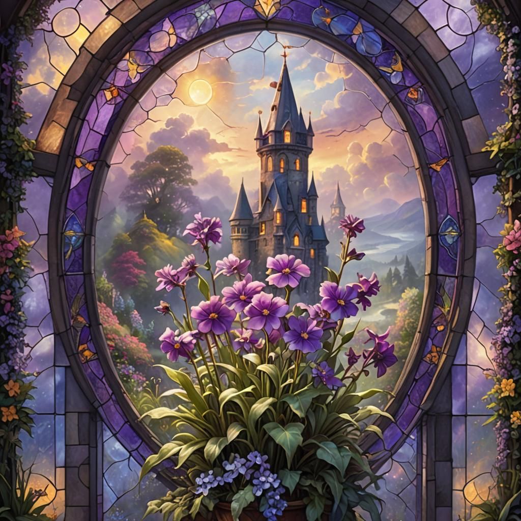 Vibrant Stained Glass Violet Rocket Flower