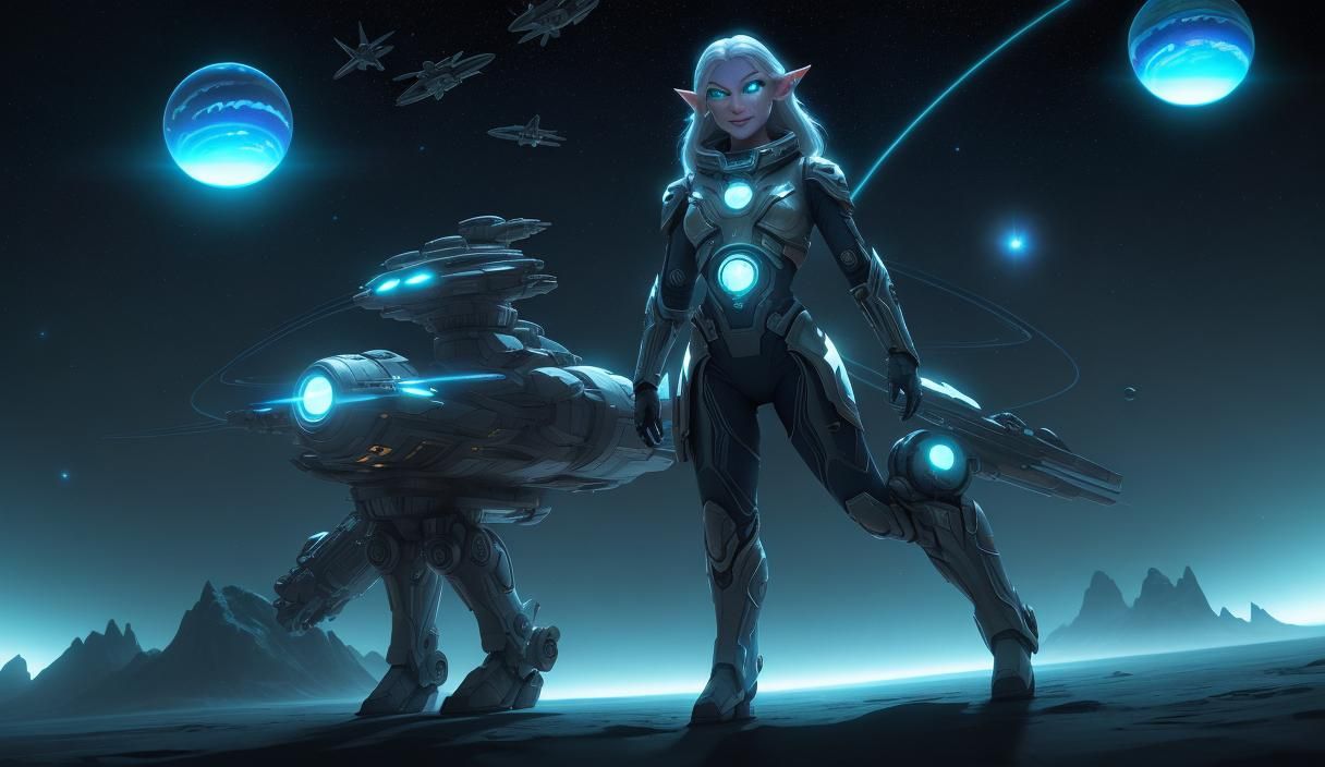 Elf Captain in Spacecore Neon Sci-Fi