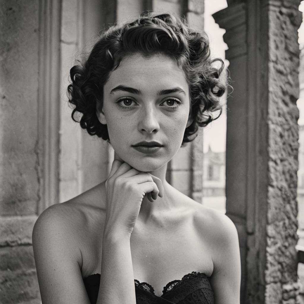 Vintage Photograph of French Girl in Monastery Ruins