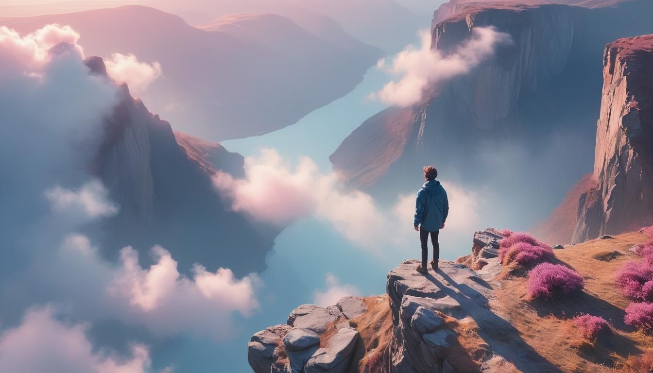 Breathtaking Landscape: Vibrant Digital Art with Pastel Colo...