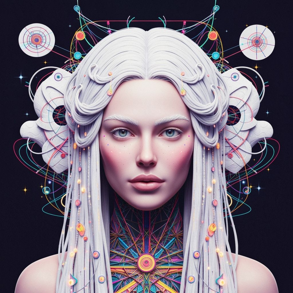 Geometric White Hair Sculptures with Metallic Lights