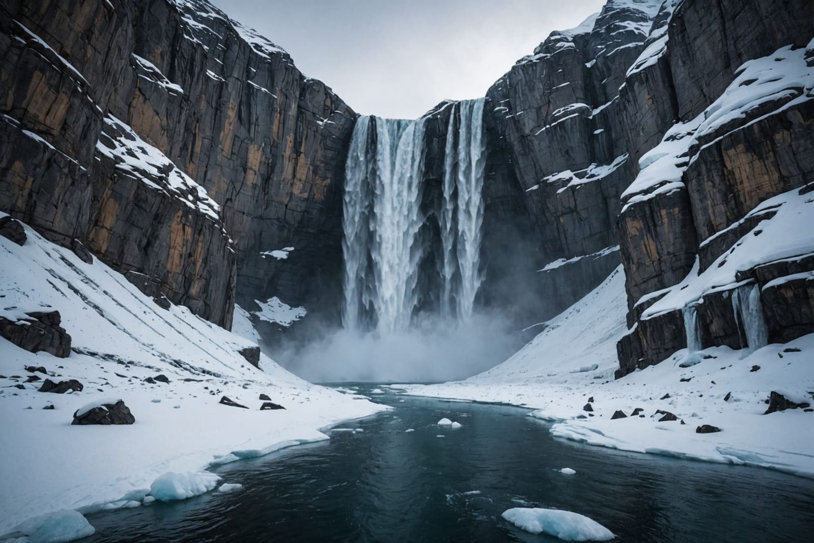 Frozen Arctic Waterfalls in Mystical Valley