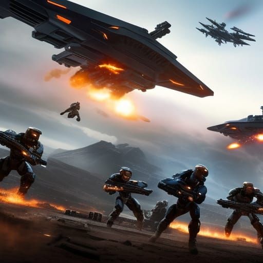 Halo Spartans Jump from Gunship: Digital Matte Painting
