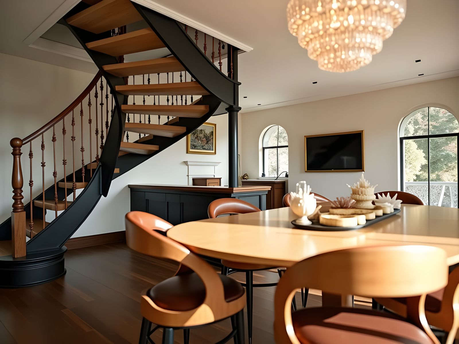 Billionaire's Luxury Mansion Dining Room at Golden Hour