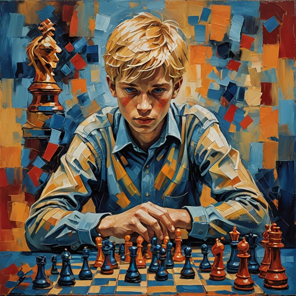 Boy Playing Chess: Fauvist Abstract Expressionism