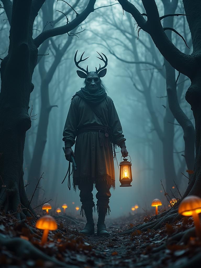 Eerie Forest Poacher in Dark Fantasy Style