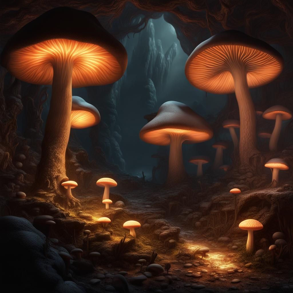 Glowing Mushroom Cave Matte Painting