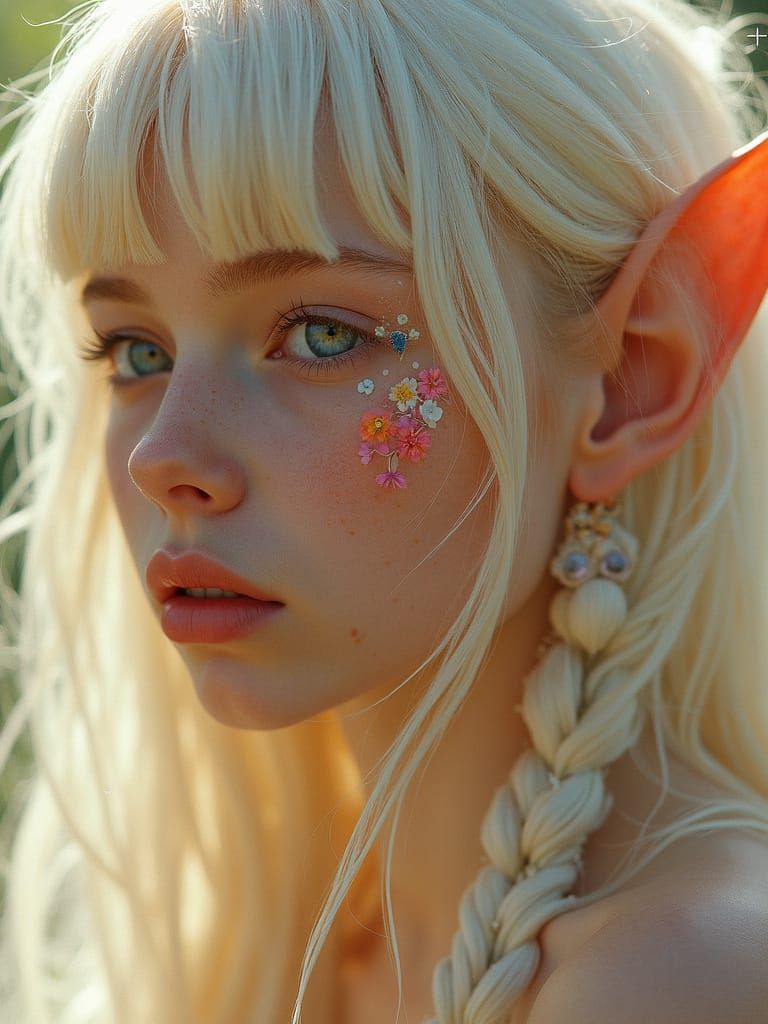 Sunlit Elf Portrait with Floral Double Exposure