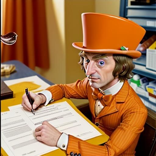 orange tiny man that is Willy Wonka and the health inspector...