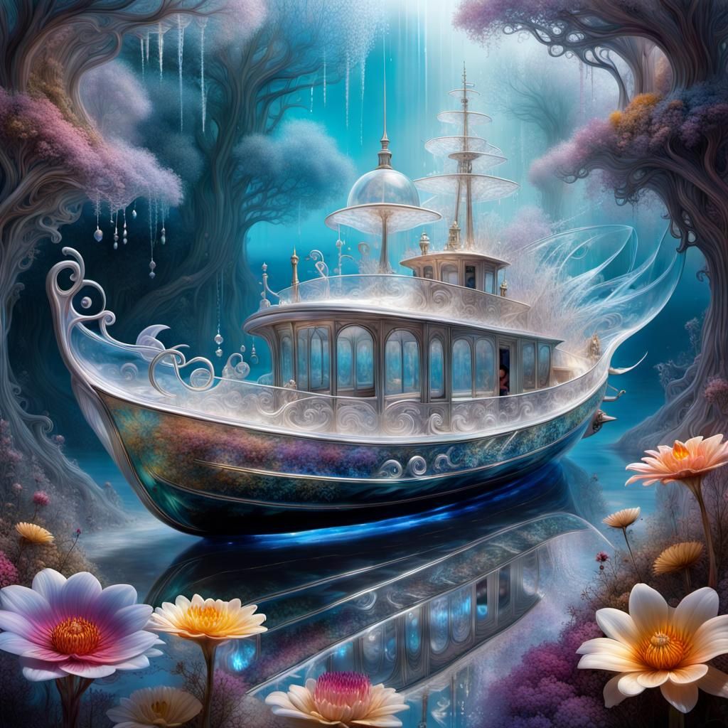 Majestic Glass Boat in a Dreamy Wonderland
