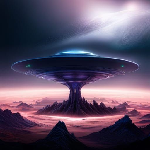 Detailed Flying Saucer in Dark Fantasy Style