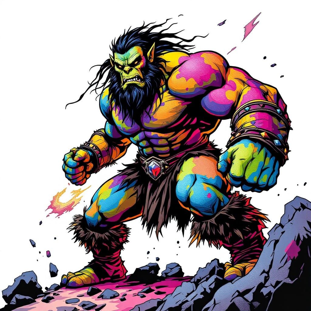 Heroic Orc Warrior in Dynamic Comic Book Style