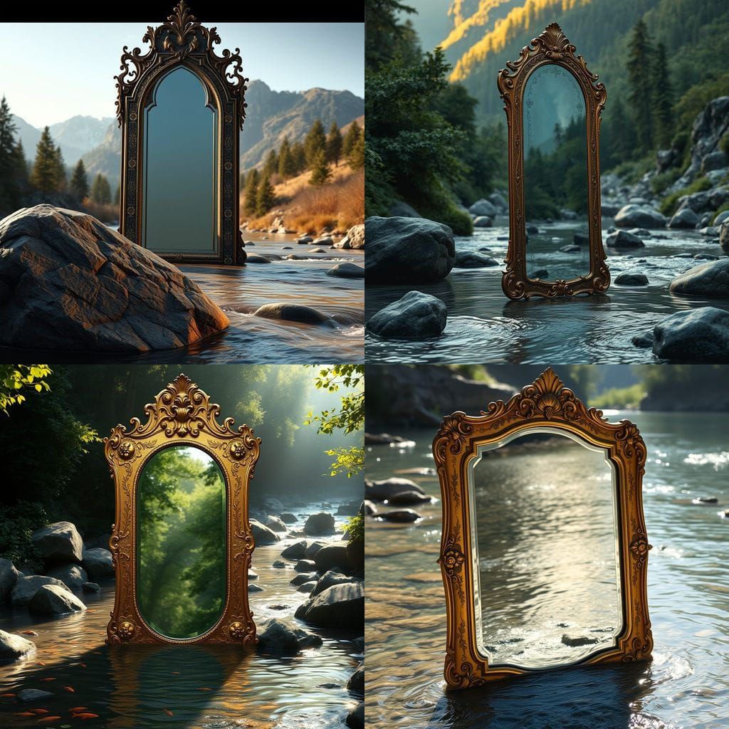 Victorian-Style Mirror in a Mountain Stream