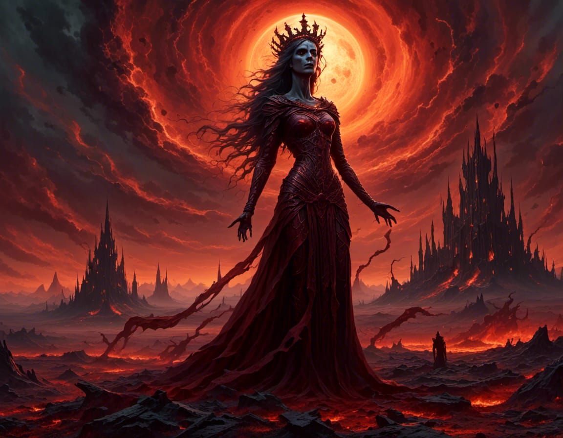 Apocalyptic Queen Overlooking Wasteland in Matte Painting