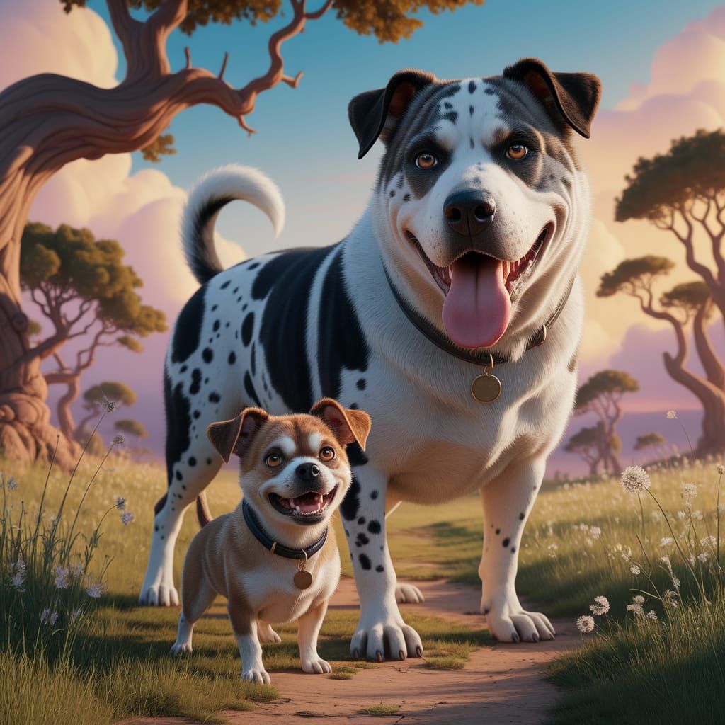 Charming Canine Companions in Cartoon Caricature Style