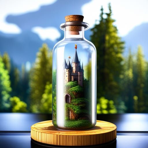Majestic Castle in Glass Bottle, Fantasy Art