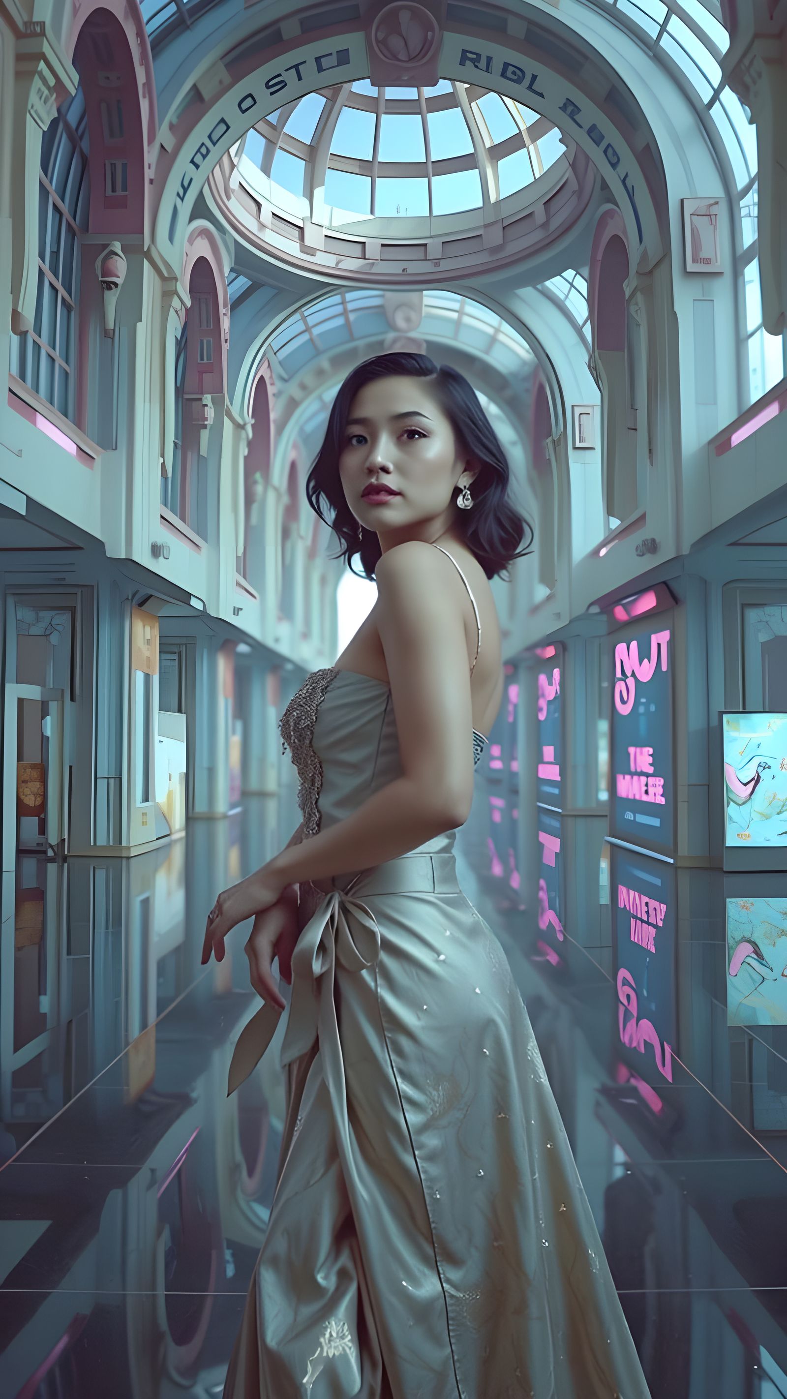 Surreal Futuristic Goddess in Elegant Attire