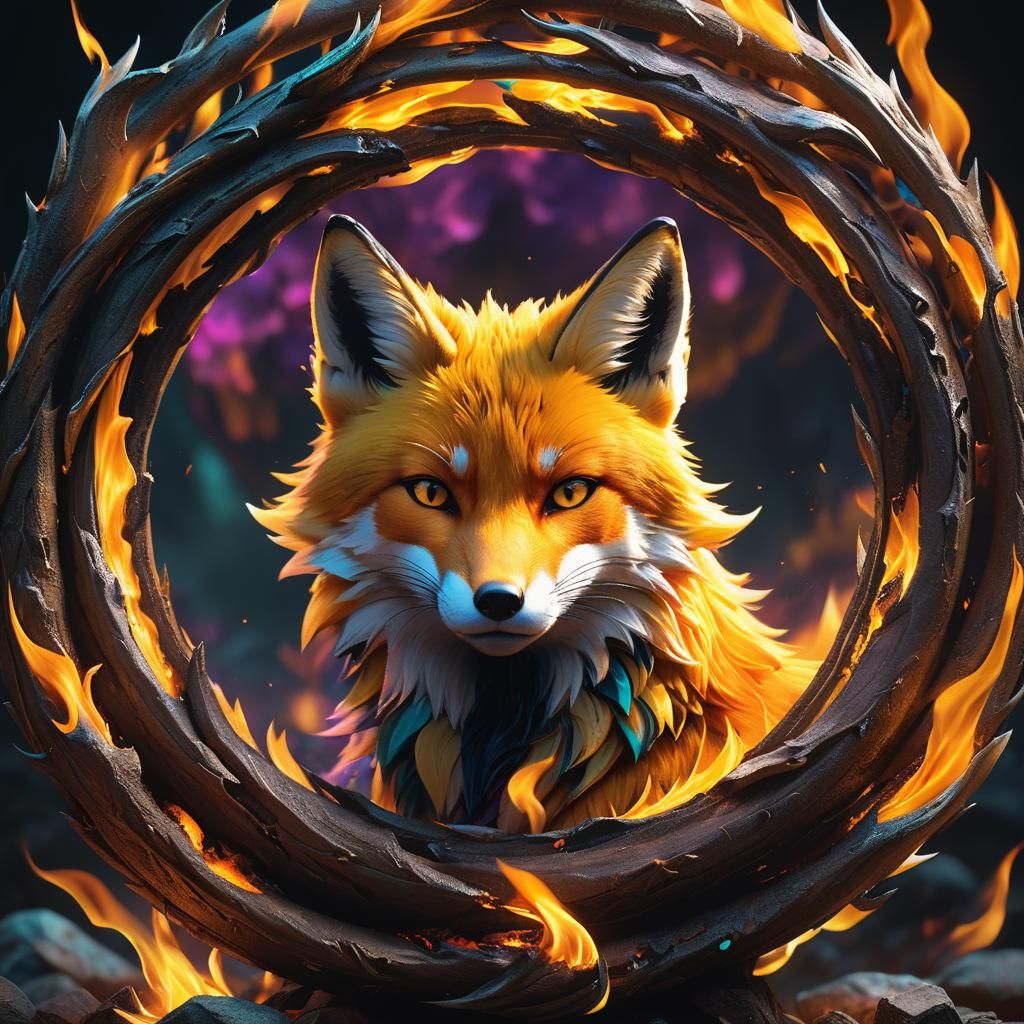 Fiery Fox Tarot Card Art in Fantasy Style