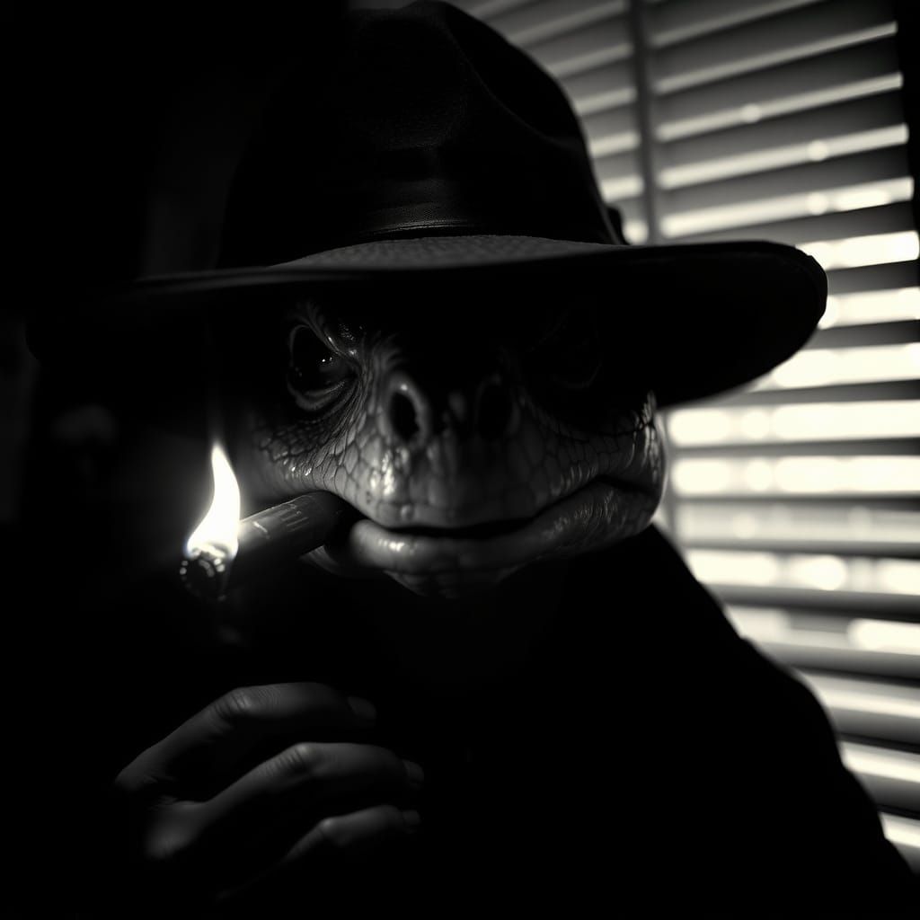 Turtle Detective in Shadows: A Film Noir Portrait