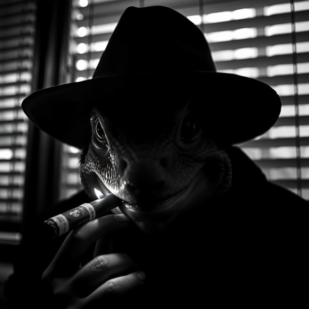 Turtle Detective in Shadow, Noir Photograph