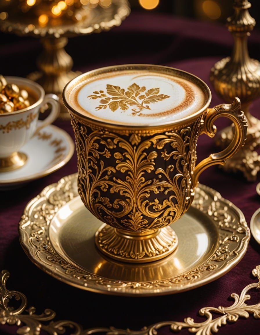 Delicate Cappuccino in Ornate Rococo Porcelain