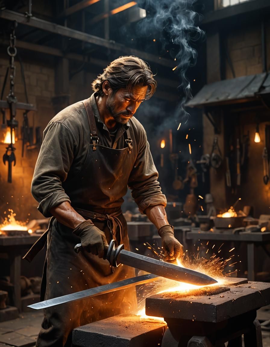 Blacksmith Forging Sword Concept Art