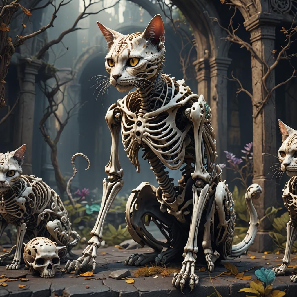 Empty Skeleton Cat in Detailed Matte Painting