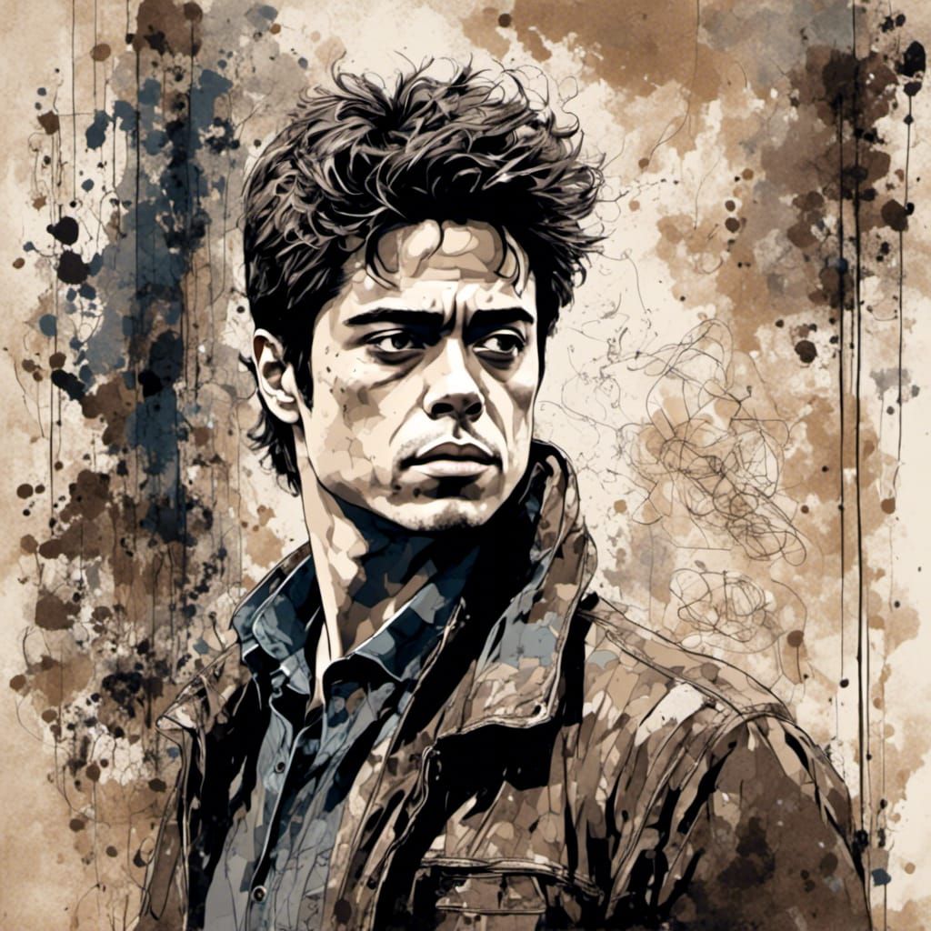 Edgy Portrait in Minimalist Line Art Style