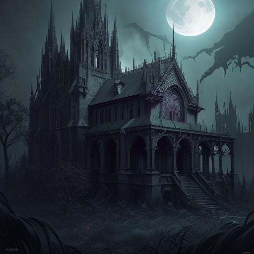 Eerie Mansion Concept Art in Dark Fantasy Style