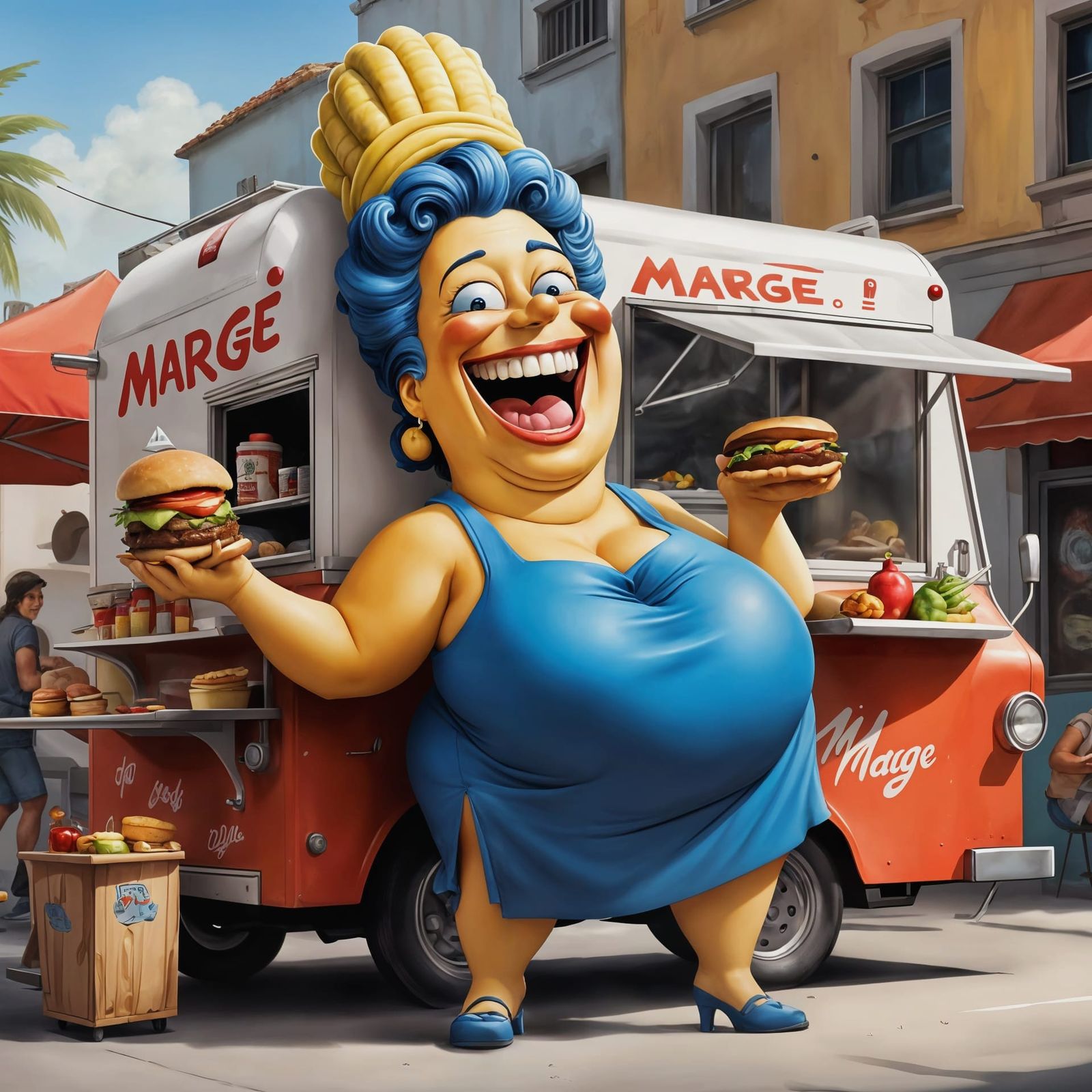 Large Marge Laughs with Her Cartoon Food Truck