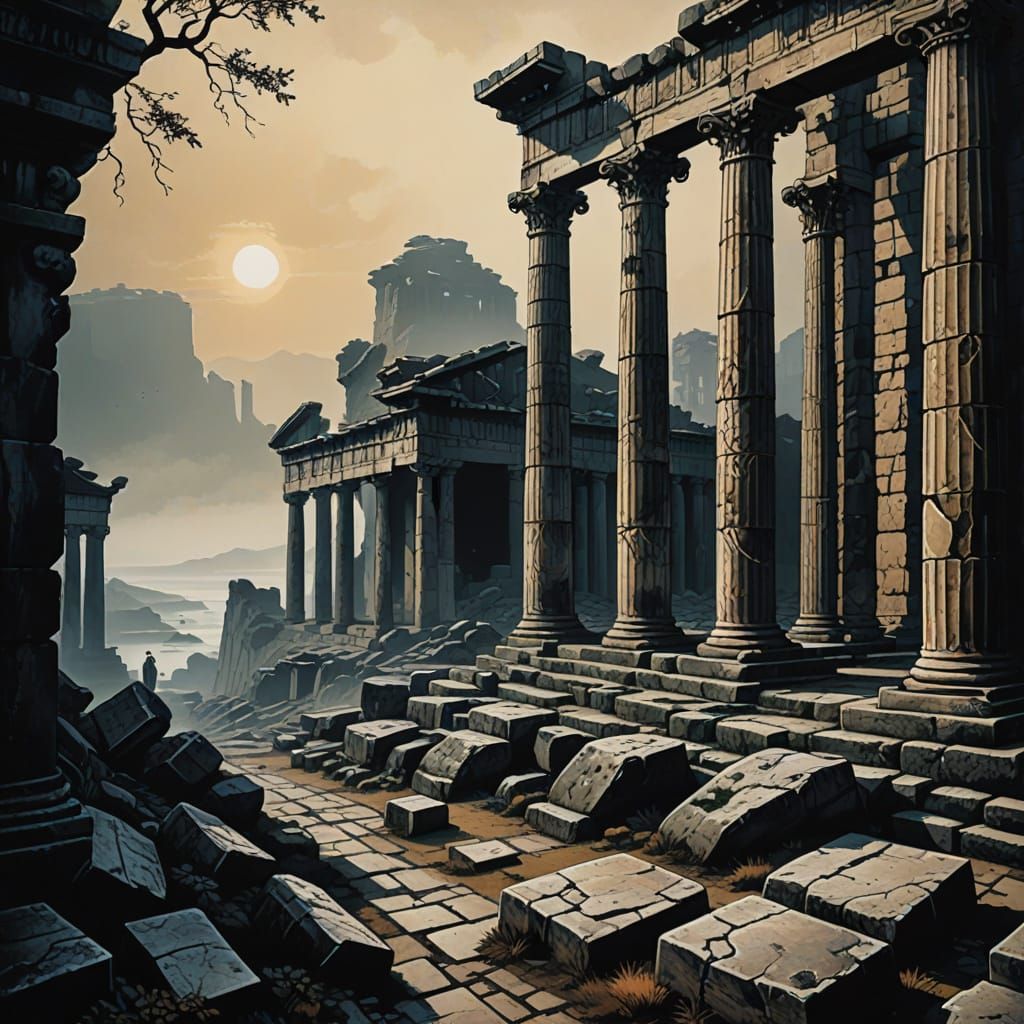 Ancient Goddess and Youth in Golden Hour, Inspired by Durer'...