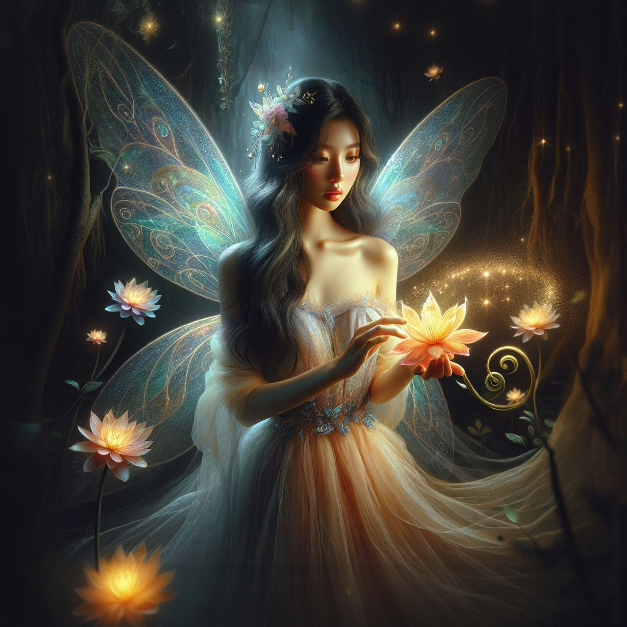 Asian Fairy Princess in Dark Surreal Forest