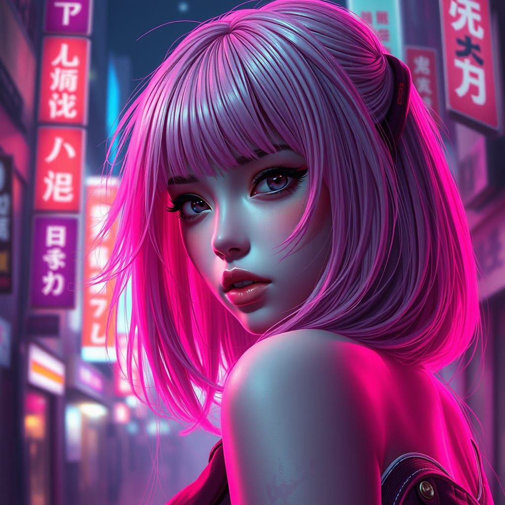 Cyberpunk Girl Portrait in Neo Tokyo Style