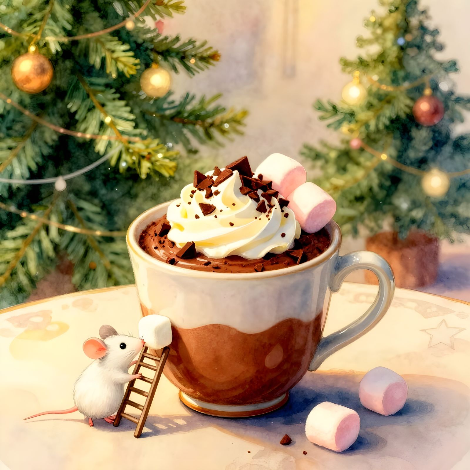 Whimsical Mouse Serves Chocolate Mousse Christmas Treat