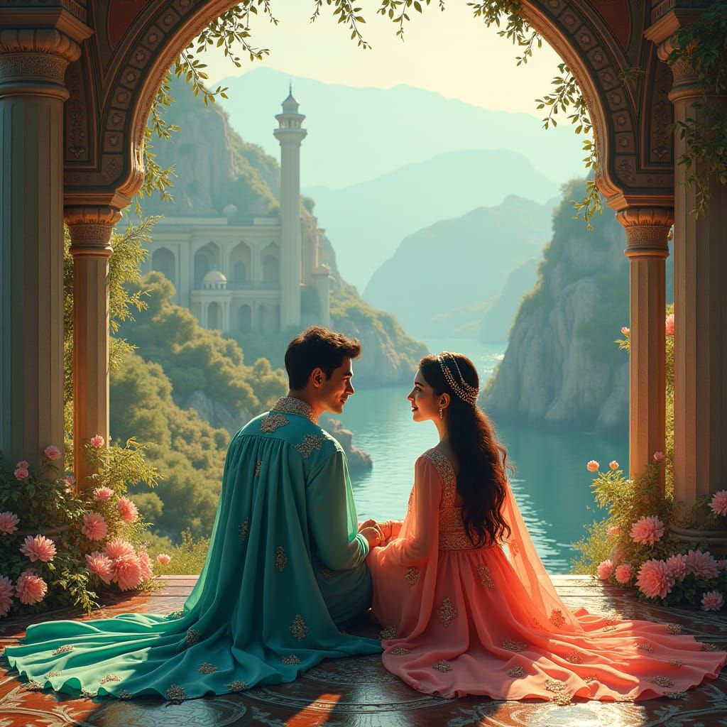 Paradise Couple in Islamic Art Style