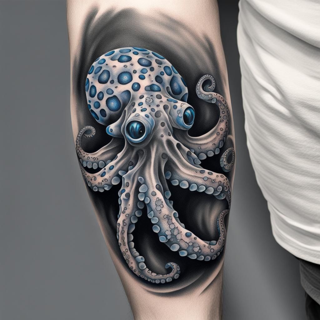 Blue-Ringed Octopus Tattoo: Hyperdetailed Charcoal Drawing