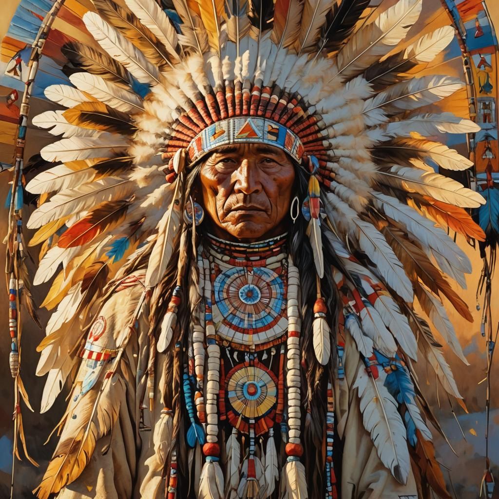 Oglala Sioux in Warm Light: An Oil Painting