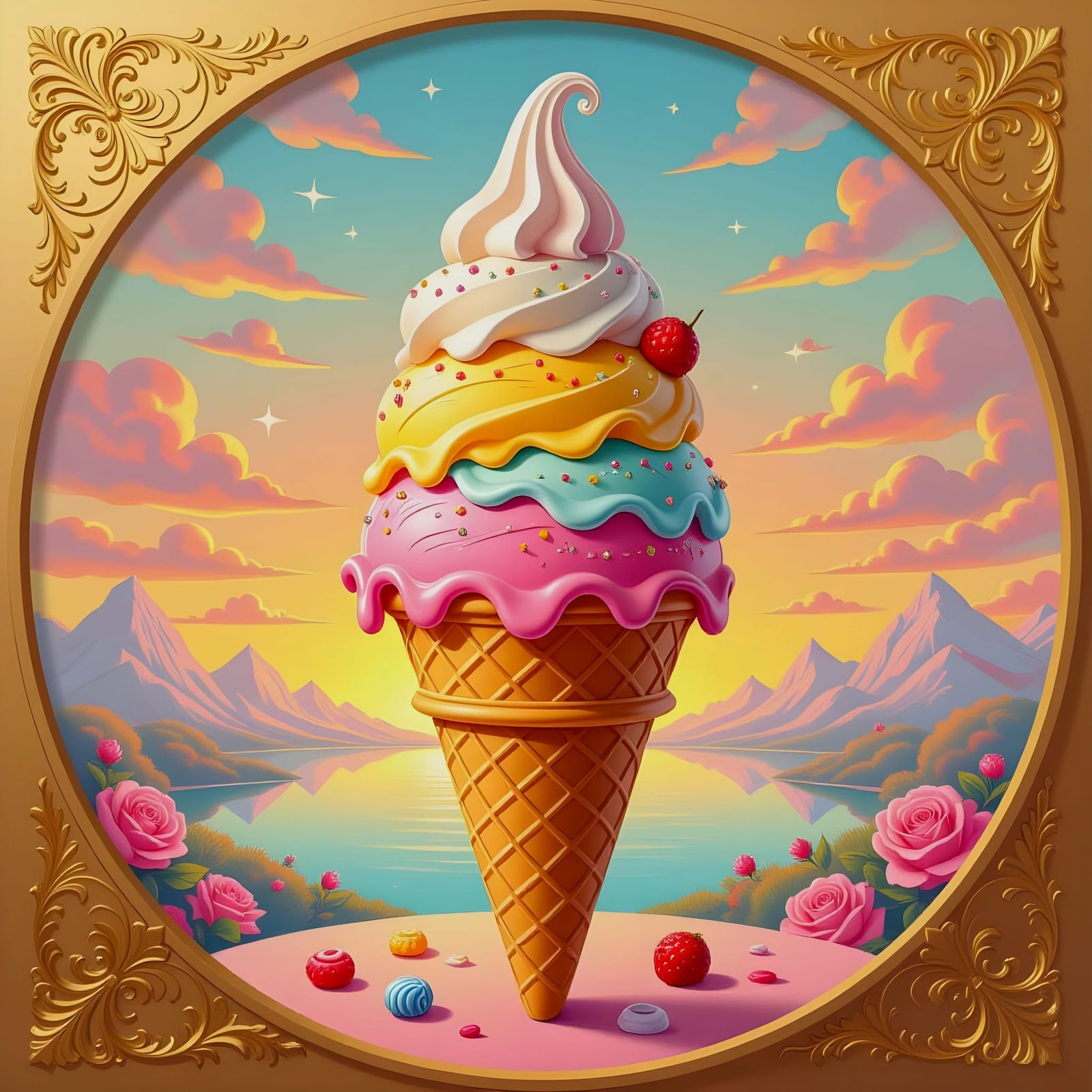 Surreal Ice Cream Cone Reflects Dreamy Candy Landscape
