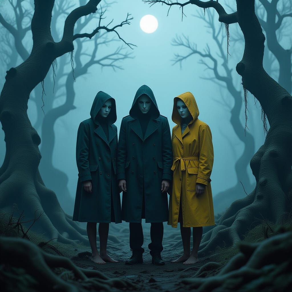 Terrifying Forest Scene with Mono and Six in Dark Fantasy St...