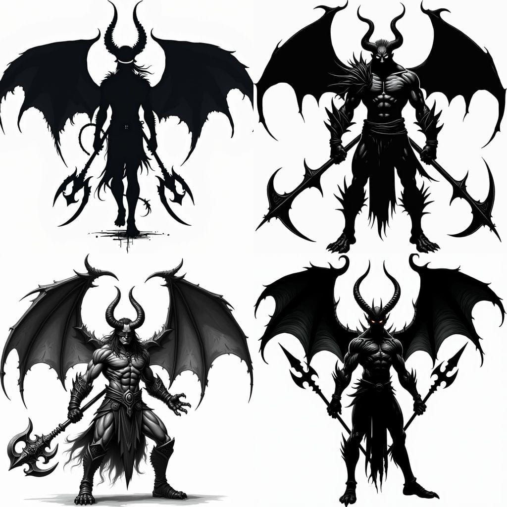 Demonic Demon Lord Illidan Stormrage Silhouette in Black and...