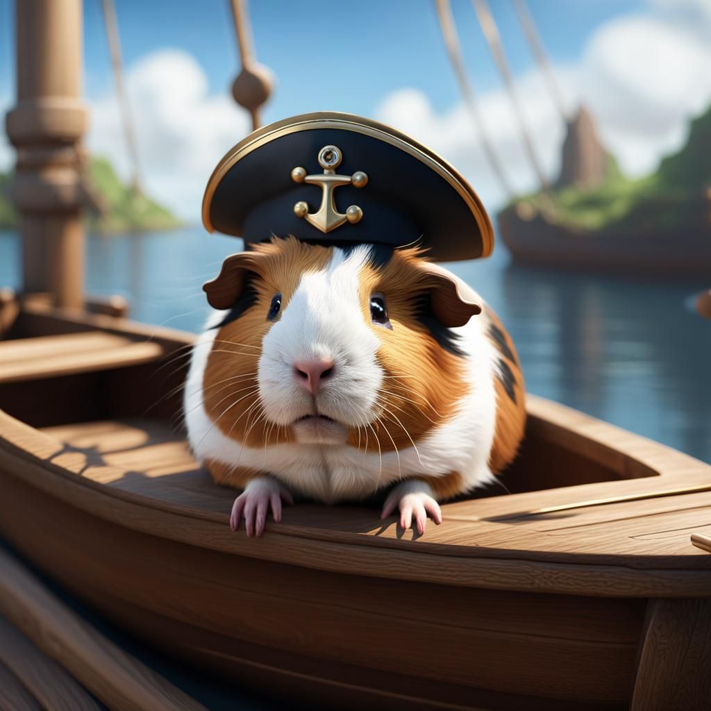 Guinea Pig Captain on a Boat, Digital Painting