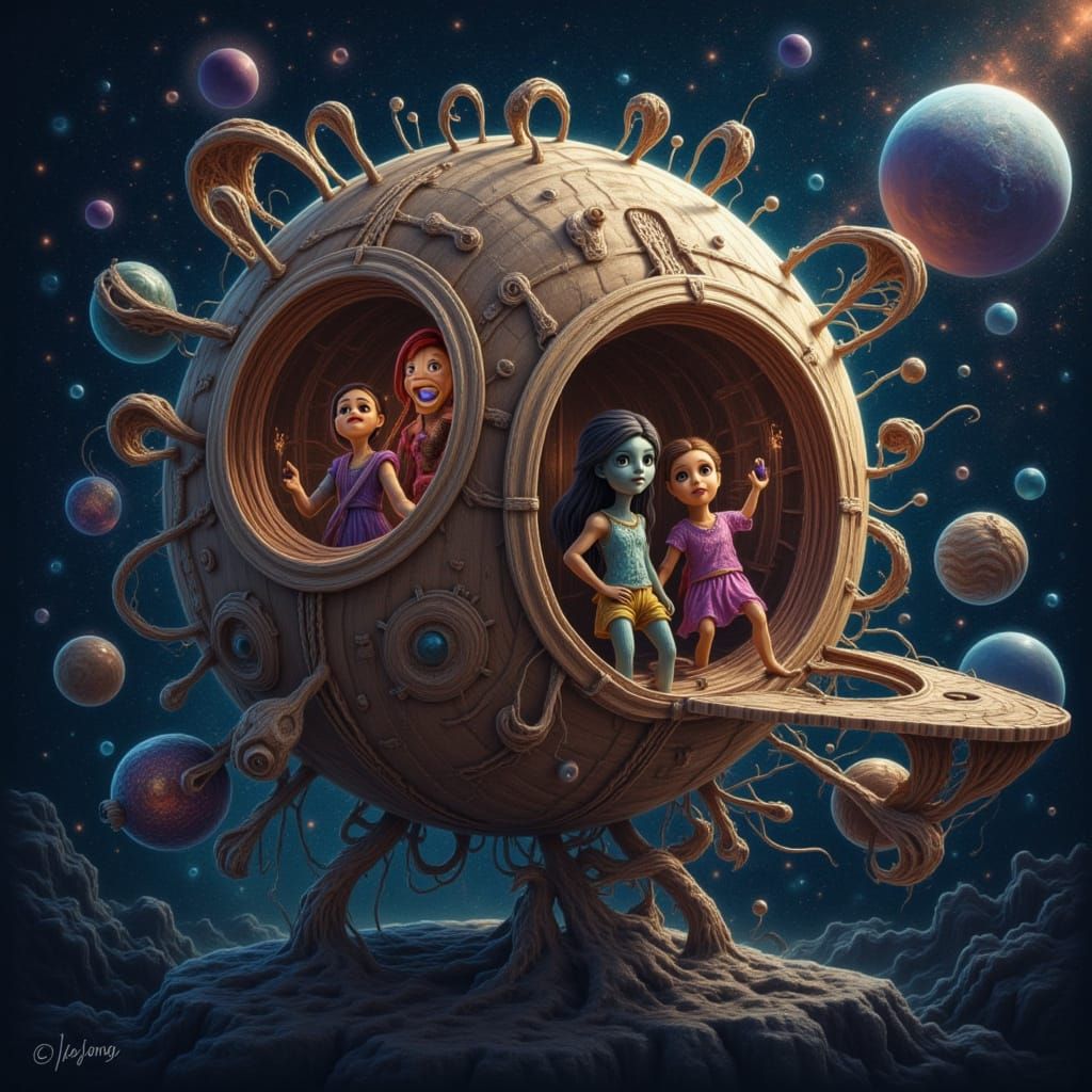 Wooden Spaceship Among the Stars with Aliens